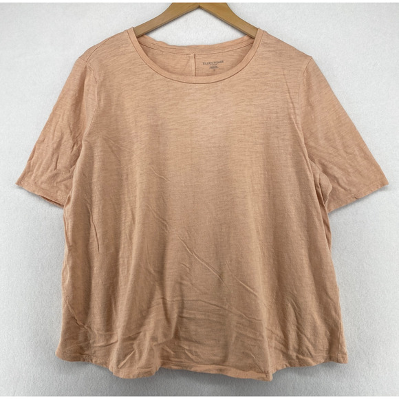 EILEEN FISHER Top 1X Plus Slub Organic Cotton Jersey Crewneck Short Sleeve Pink - Picture 1 of 12
